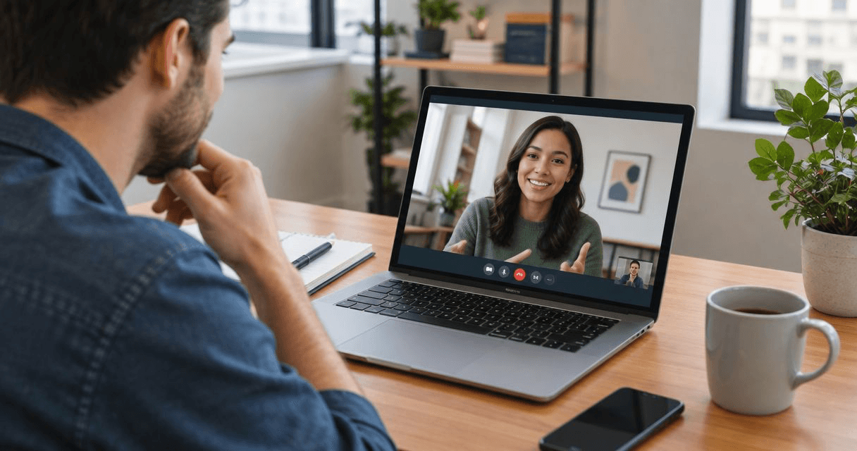 Conducting an interview to vet a marketing freelancer